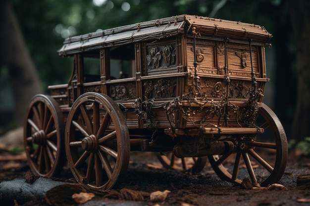 A wooden wagon with the word cemetery on it