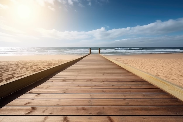 Wooden walkway at the beach in summer AI generated