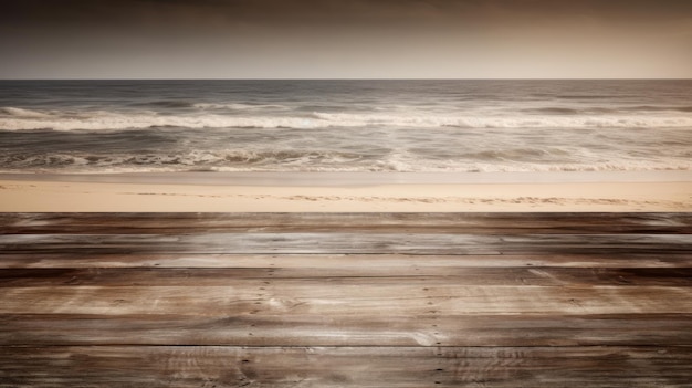 A wooden walkway with a beach in the background