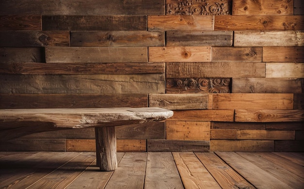 Photo a wooden wall with a bench that says quot wood quot on it