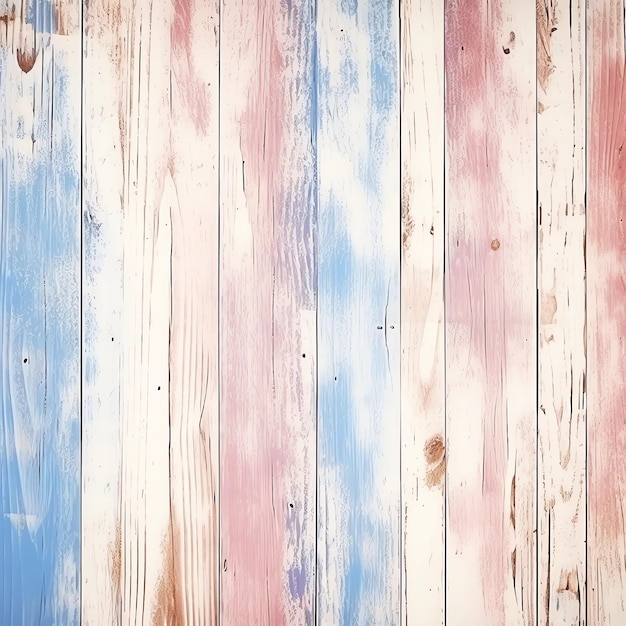 a wooden wall with a blue red and white paint