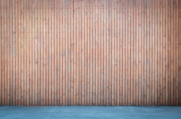 Wooden wall with concrete floor background for interior design, wood panel