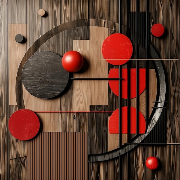 Photo a wooden wall with red and black circles