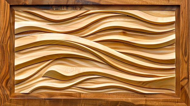 Photo wooden waves in a walnut frame a wooden relief sculpture depicting flowing waves encased