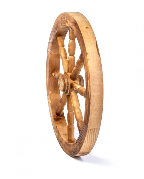 Wooden wheel isolated on a white background