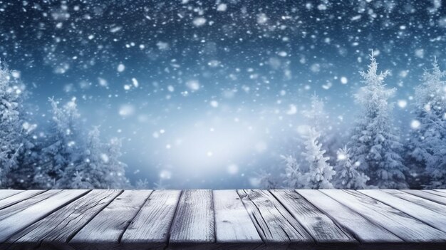 wooden winter snowfall background