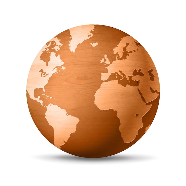 Wooden world globe isolated on white background