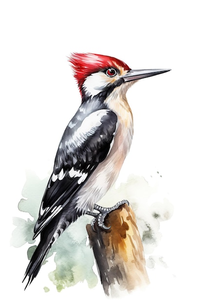 Woodpecker bird watercolor clipart cute isolated on white background with Generative AI