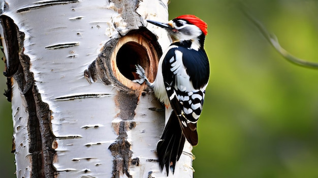 a woodpecker is sitting on a tree trunk