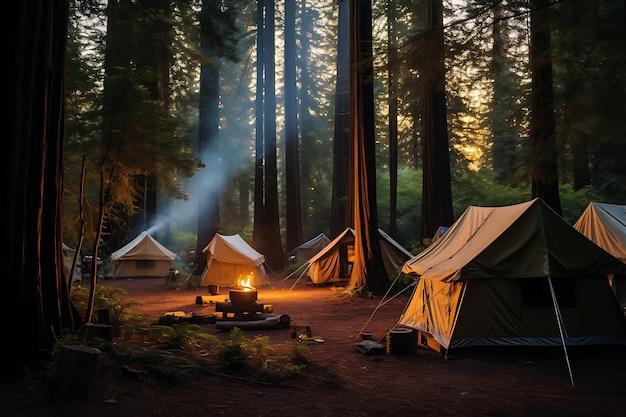 Woodsy wonders tents amidst towering trees camping photo