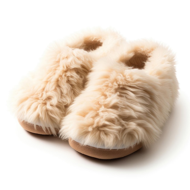 Wool home slippers isolated on a white background