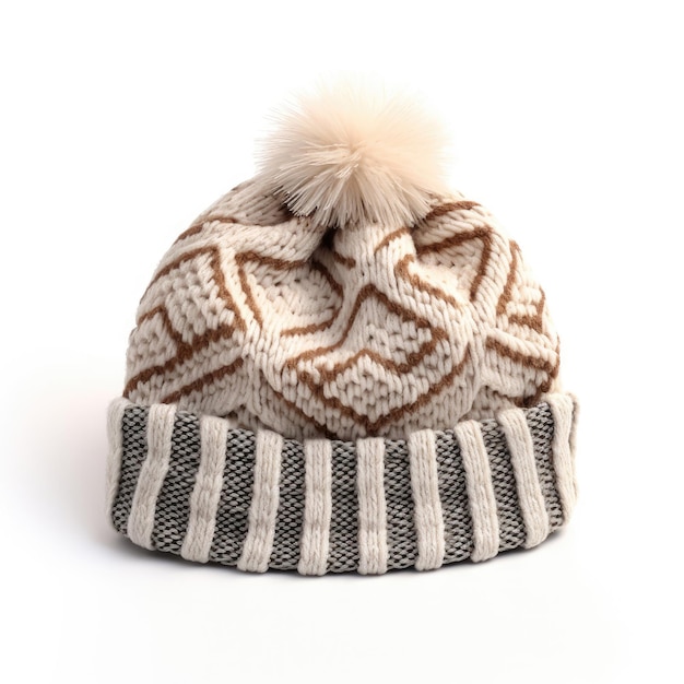 Woolen knitted winter hat on a white background