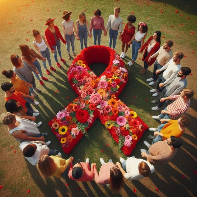 Photo a word aids day ribbon in poster background