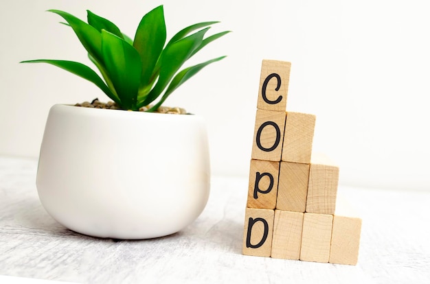 Word COPD on wooden blocks medical concept the medicine