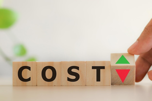 The word cost with up and down arrows as a symbol of change.