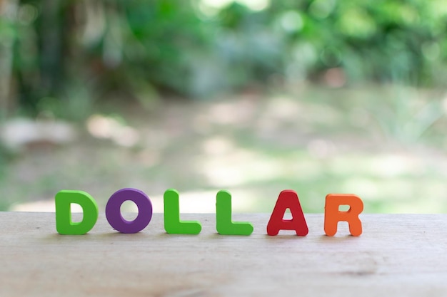 the word dollar made of wood Symbol of wit