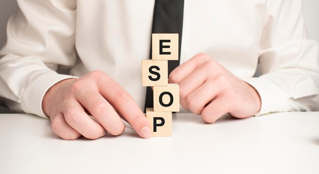 Word ESOP on wooden blocks white background business concept business and Finance