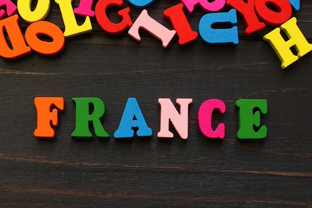 The word france with colored letters