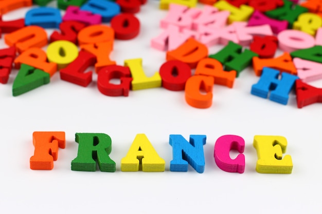 The word france with colored letters