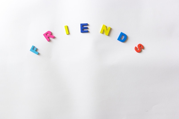 The word friends in colored letters on a white background