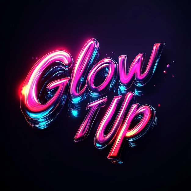 Photo the word glow it up as a highly stylized text logo contrasting colours with vibrant for text and