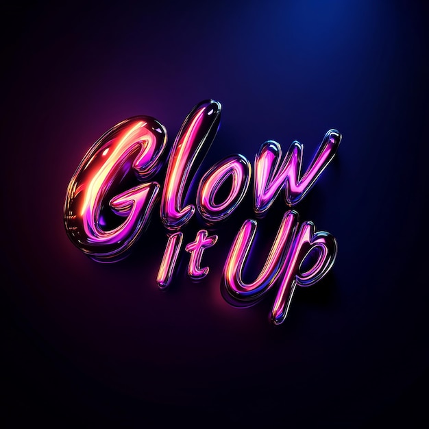 Photo the word glow it up as a highly stylized text logo contrasting colours with vibrant for text and