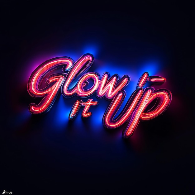 Photo the word glow it up as a highly stylized text logo contrasting colours with vibrant for text and