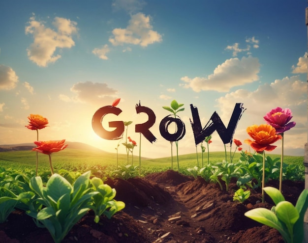 the word growth is on the flowerbed