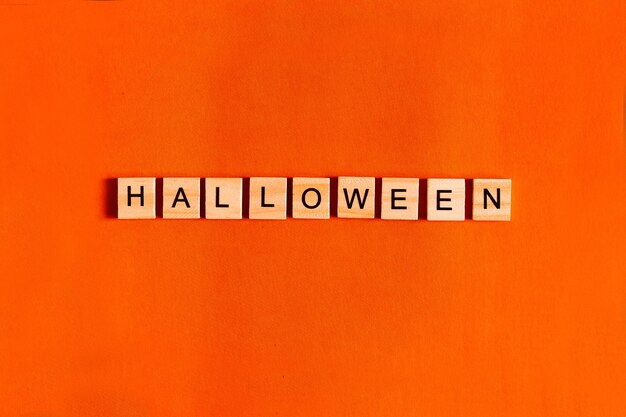 Word Halloween made from wooden blocks with lettering