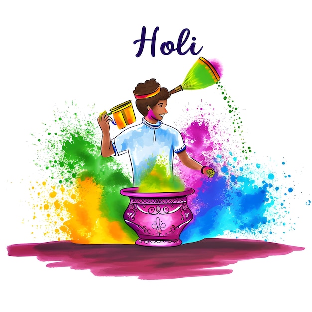 Word Holi written on colorful powders design for Happy Holi discount post design