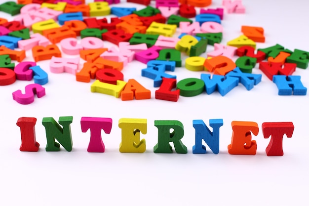 The word internet with colored letters