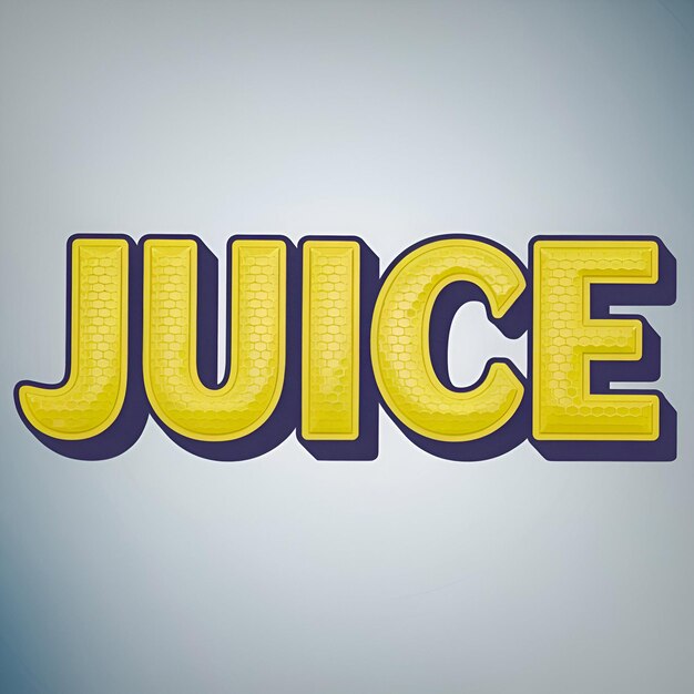 Photo the word juice displayed in vibrant yellow and blue letters against a neutral background