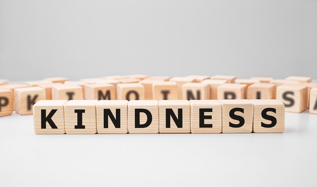 Word KINDNESS made with wood building blocks