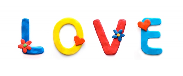 Word LOVE from colorful plasticine