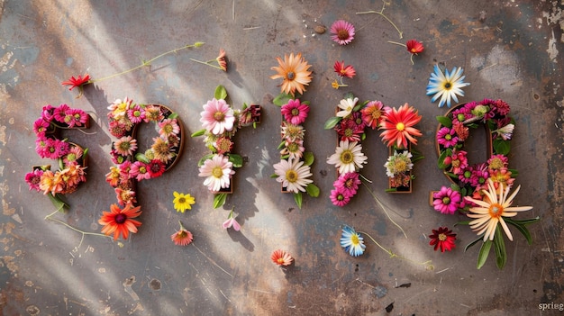 Photo the word love is on a table with flowers