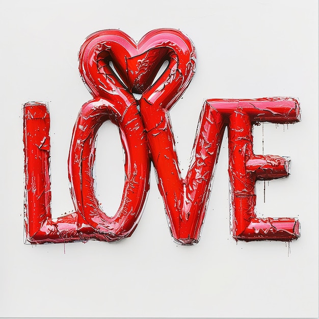 word love in red 3d text