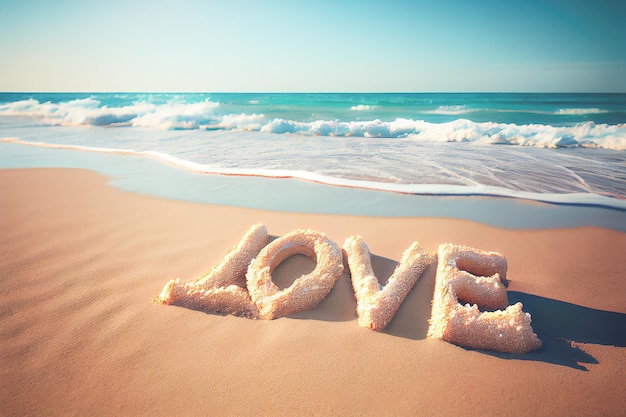 Word Love using sand on beach background Concept for Valentine's Day