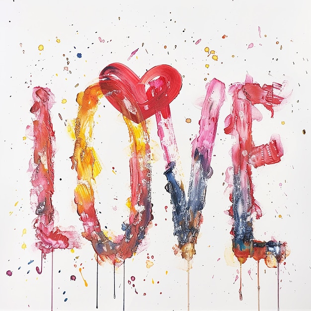 Photo word love in watercolor 3d text