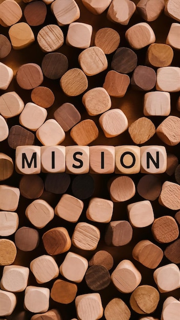 The word mission written on wooden cubes over white background