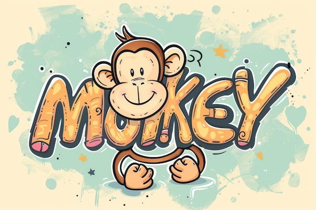 Photo the word monkey in a kids cartoon style ar 32 style raw v 6 job id badc71b111f94a23b97105a81bfaf4a9