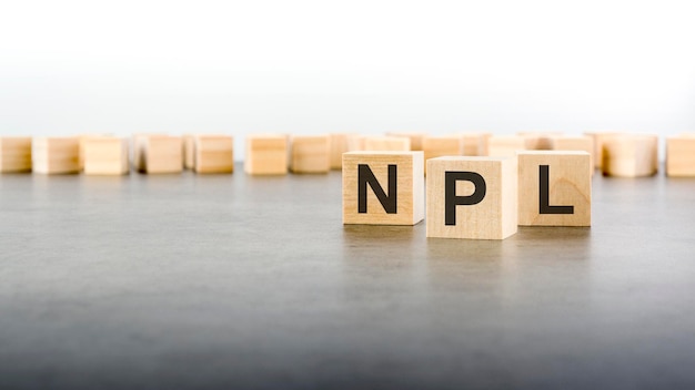 Word NPL is made of wooden blocks on gray background