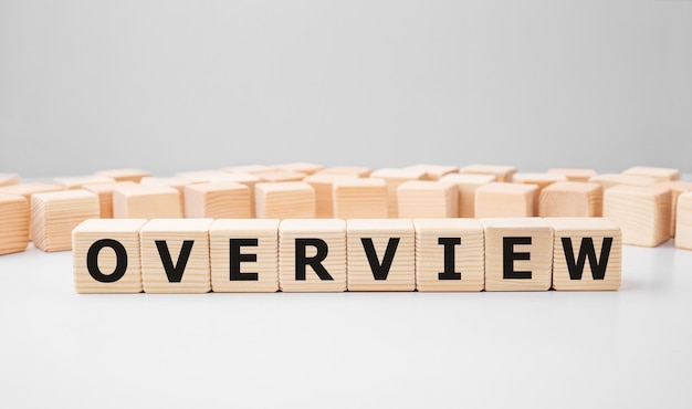 Word OVERVIEW made with wood building blocks