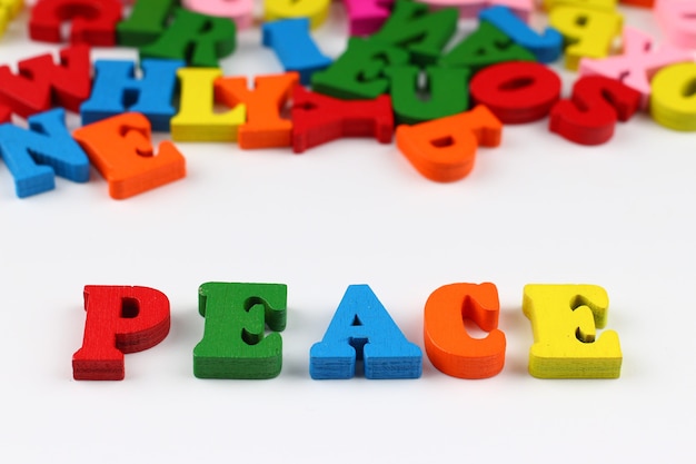 The word peace with colored letters