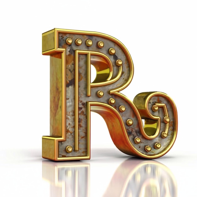 Photo word r with gold letter r with gold 3d letter r for gold outline isolated on white background 2