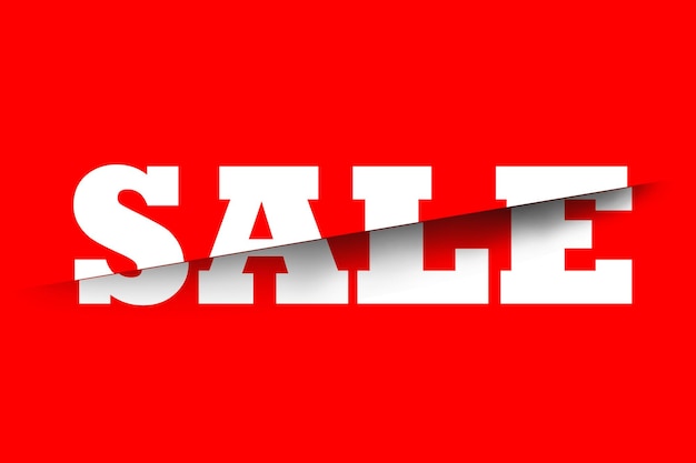 The word sale is creatively cut on a red background