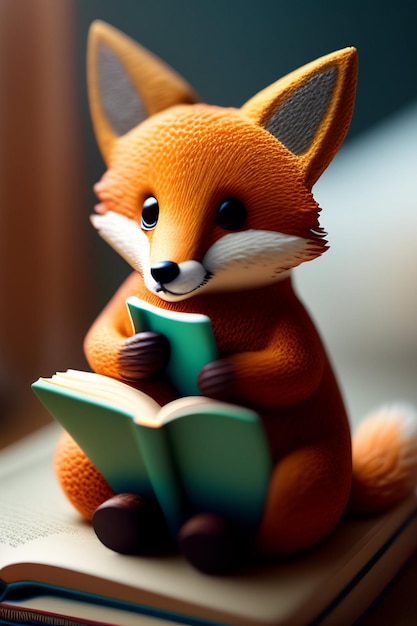 word sculpture of a cute fox reading a book