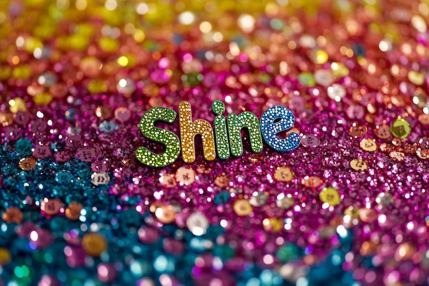 Word shine among colorful glitter sequins background