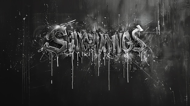 Photo the word showings is written in a stylized graffiti font on a dark background