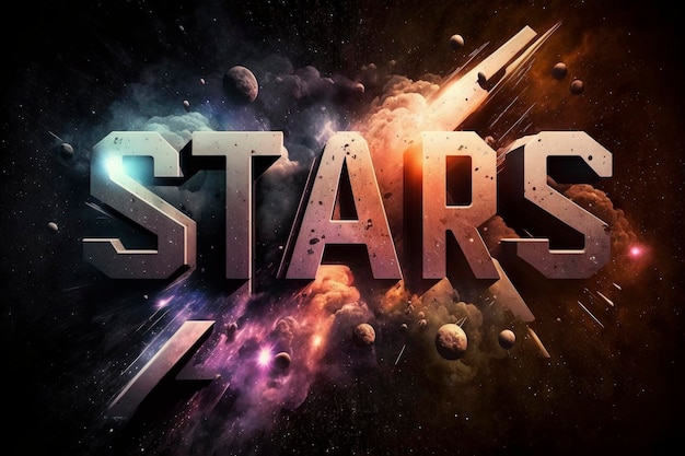 The word STARS in the cinematographic style of a science fiction movie