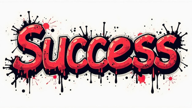 Photo word success written in abstract splatter graffiti style with red black paint